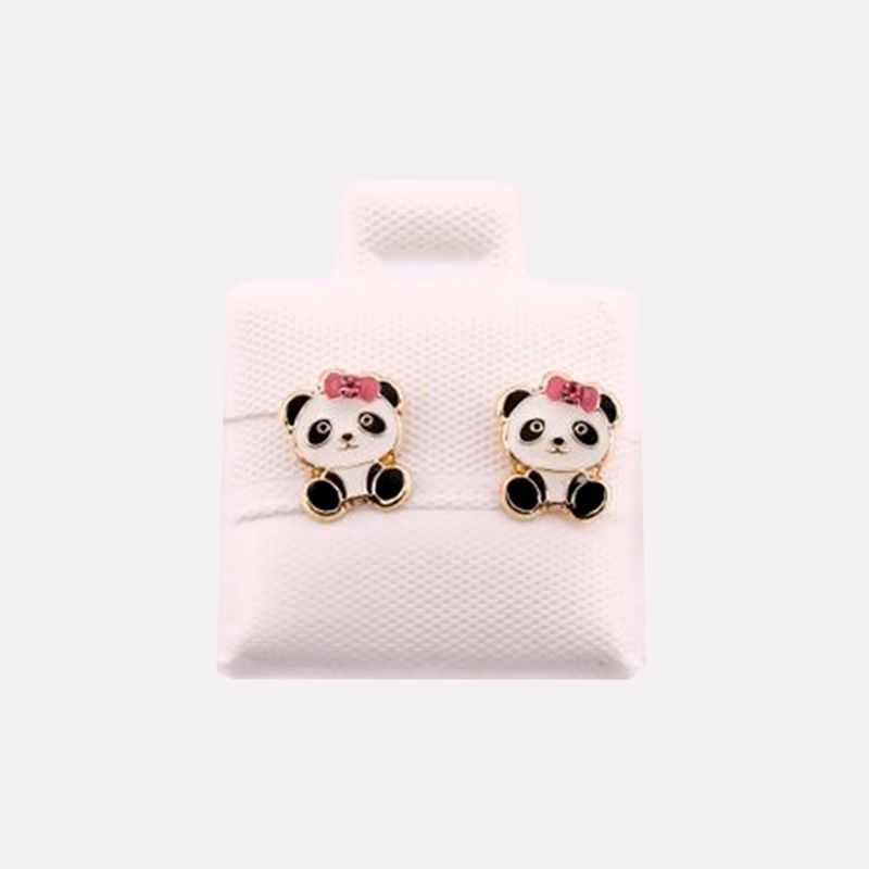 Broqueles Panda Con Moño 10k 0.3g